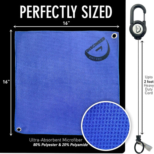 Premium Retractable Waffle Towel & Carabiner - 16" x 16" Discineer