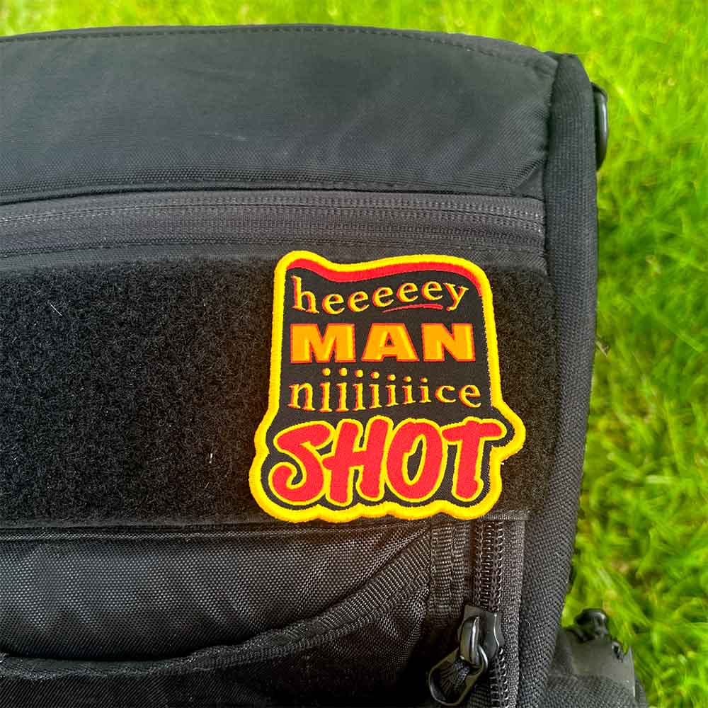 Hey Man Nice Shot Disc Golf Patch - Hook And Loop Disc Golf Pins