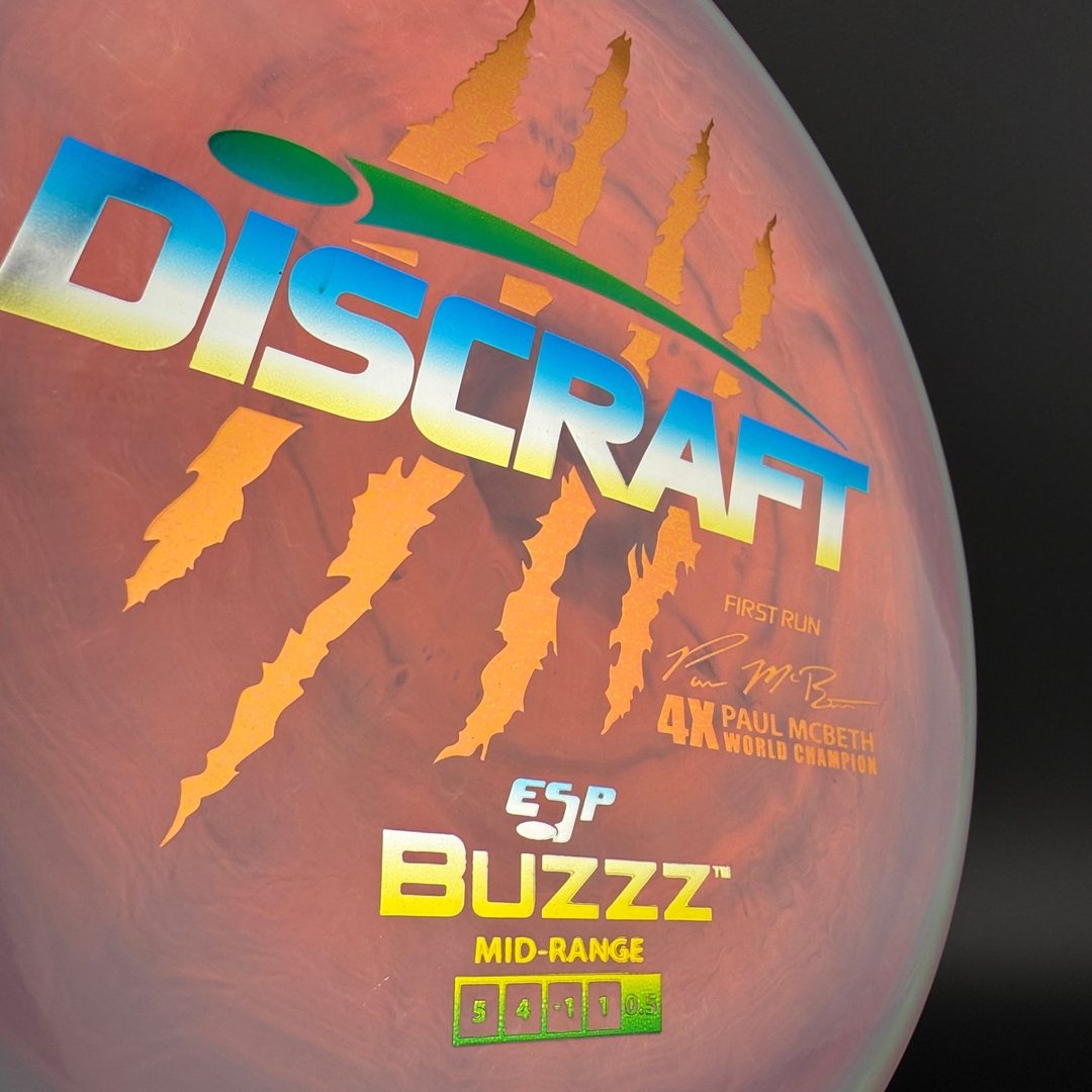 Swirly ESP Buzzz First Run - Paul McBeth 4x Claws - Salmon Grape Discraft