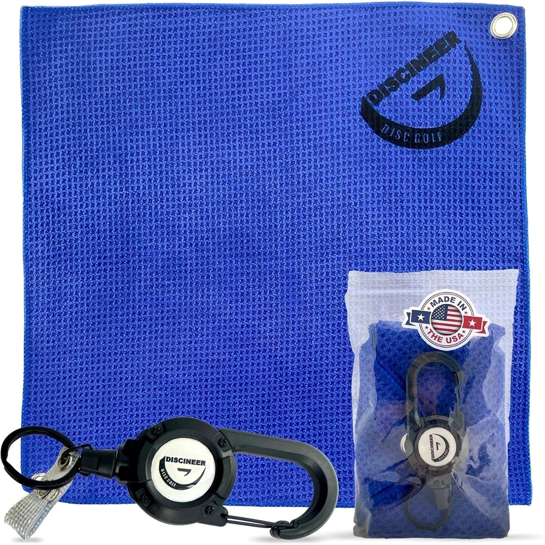 Premium Retractable Waffle Towel & Carabiner - 16" x 16" Discineer