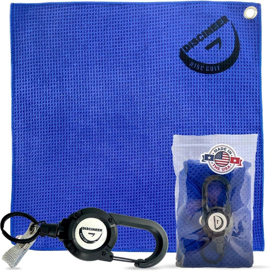 Premium Retractable Waffle Towel & Carabiner - 16" x 16" Discineer
