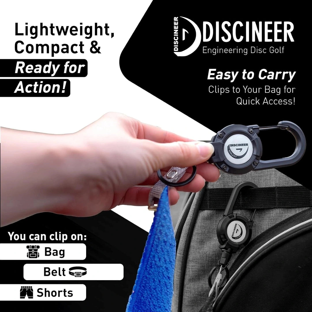 Premium Retractable Waffle Towel & Carabiner - 16" x 16" Discineer