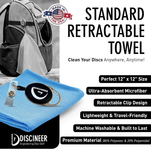 Retractable Microfiber Towel - 12" x 12" Discineer