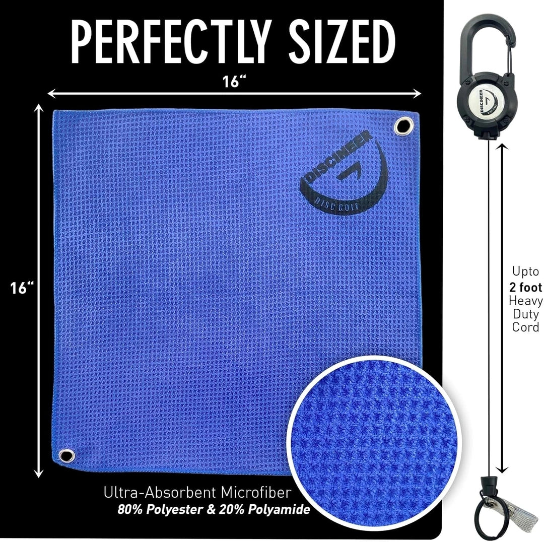 Premium Retractable Waffle Towel & Carabiner - 16" x 16" Discineer