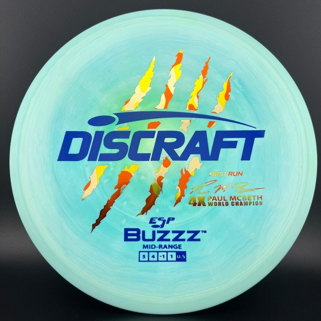 Swirly ESP Buzzz First Run - Paul McBeth 4x Claws - Sky Blue Discraft