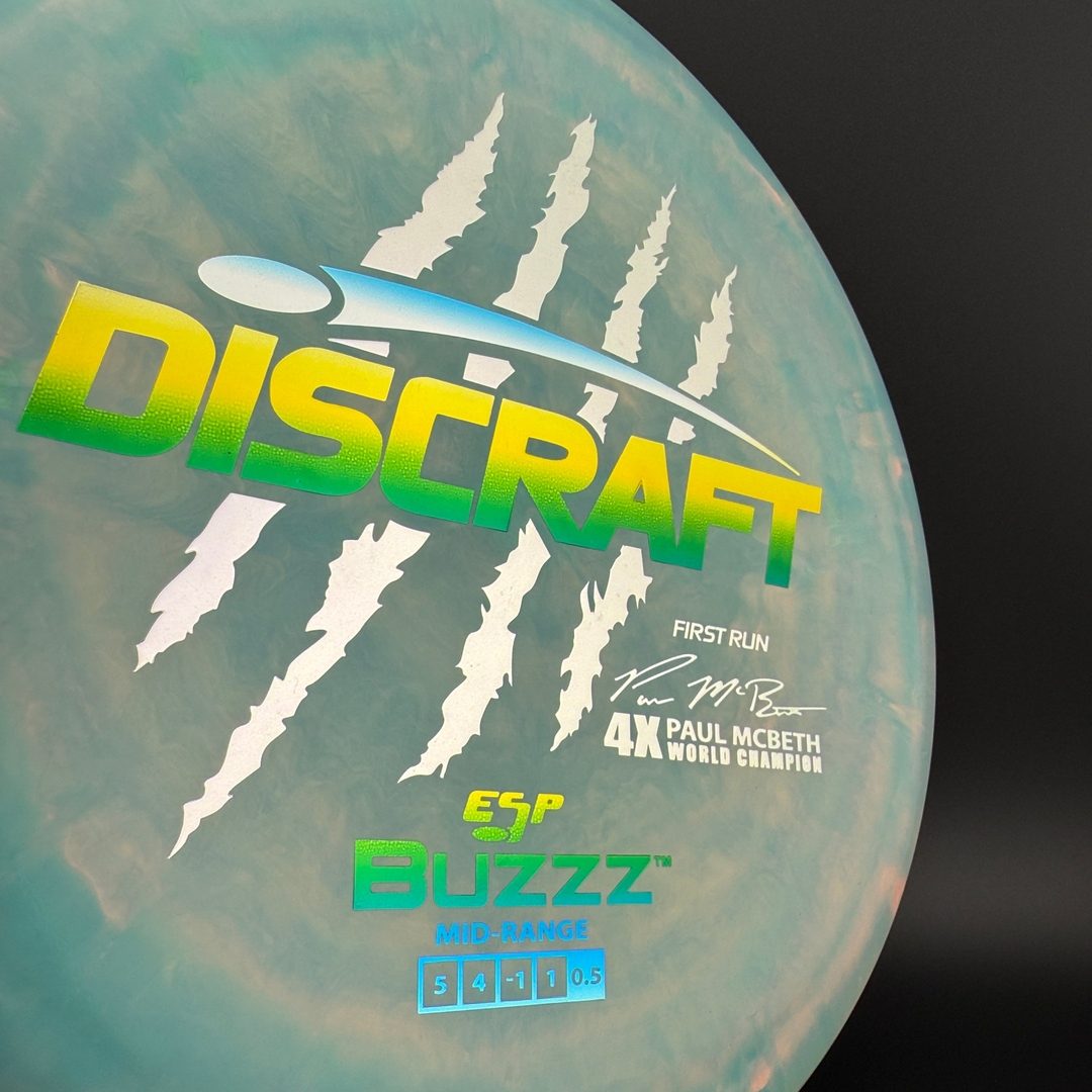 Swirly ESP Buzzz First Run - Paul McBeth 4x Claws - Teal Salmon Discraft