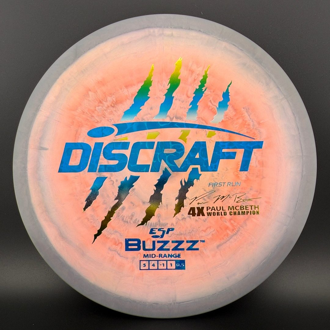 Swirly ESP Buzzz First Run - Paul McBeth 4x Claws - Salmon Gray Discraft
