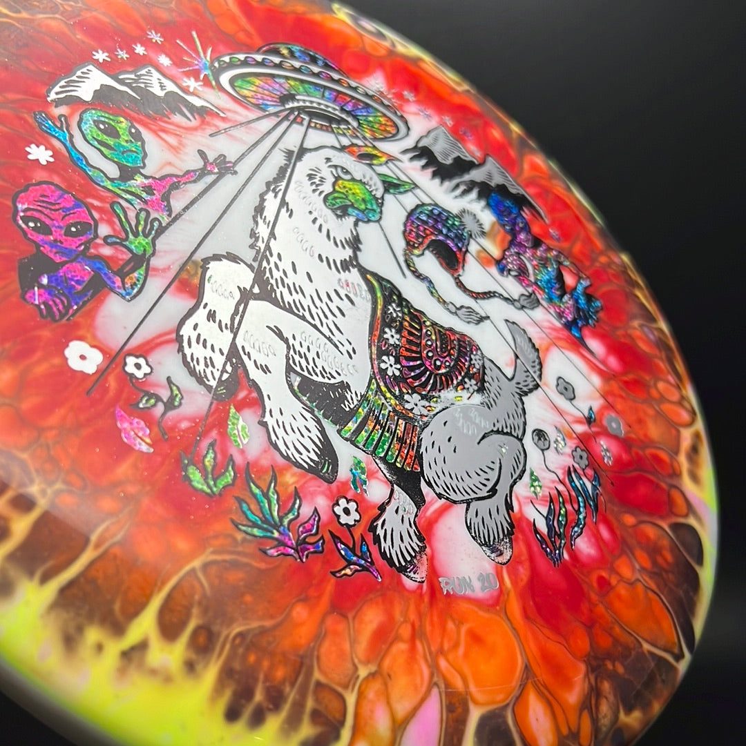 S-Blend Alpaca - Doodle Discs Dyed - Alien Abduction Triple Foil Infinite Discs