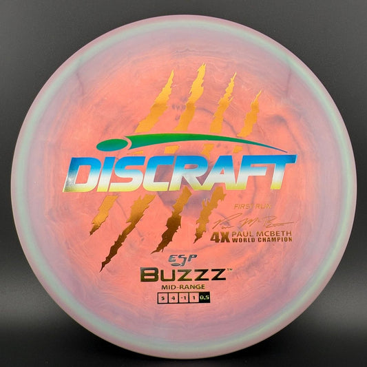 Swirly ESP Buzzz First Run - Paul McBeth 4x Claws - Salmon Grape Discraft