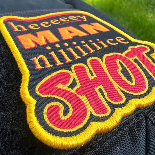 Hey Man Nice Shot Disc Golf Patch - Hook And Loop Disc Golf Pins